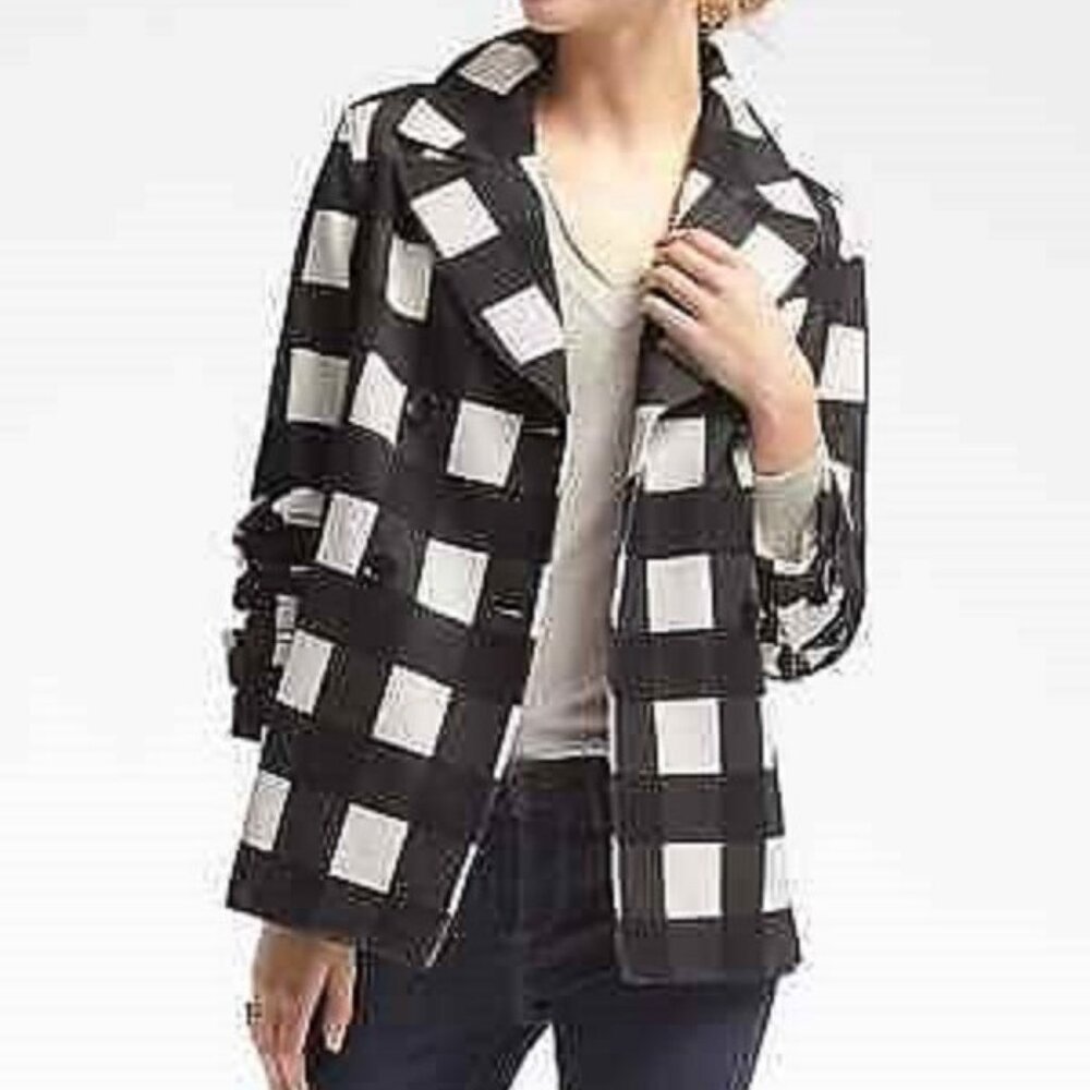 Banana Republic SMALL Gingham Double Breasted Coat Black Off White